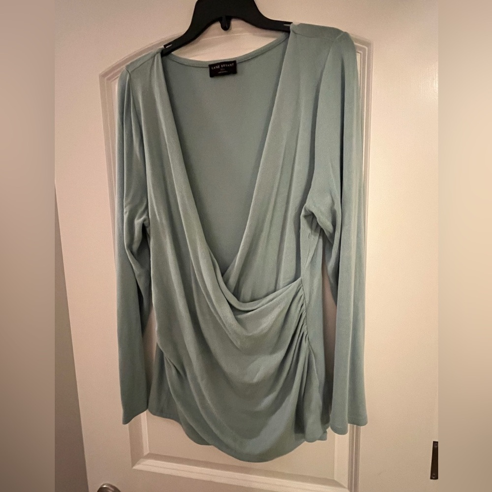 Lane Bryant Blue Draped Blouse